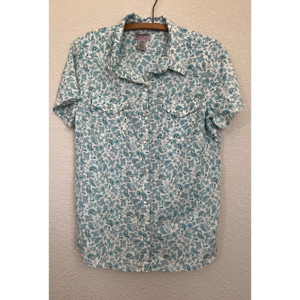 Wrangler Wrancher Shirt Blue Paisley Women’s Size Large